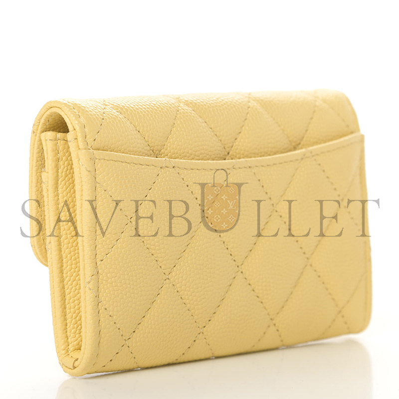 CHANEL CAVIAR QUILTED FLAP CARD HOLDER WALLET YELLOW AP0214 (11.3*7.5*2.5cm)